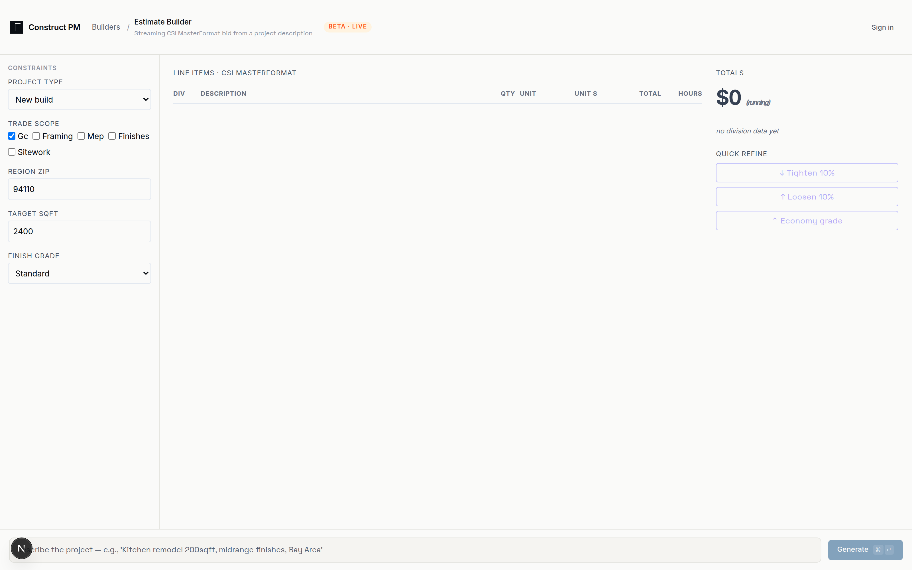 Estimate Builder